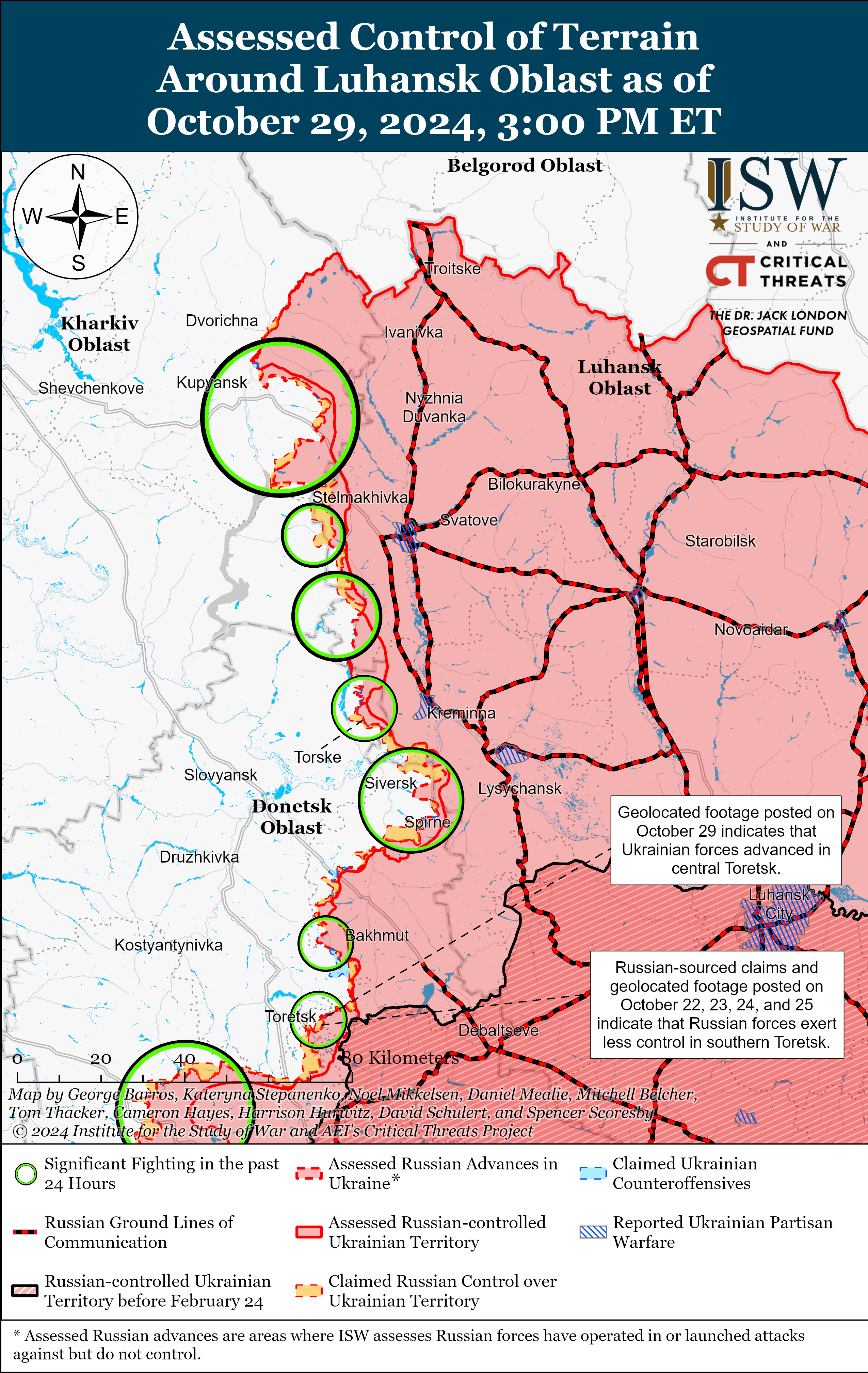 Окупанти просунулися на чотирьох напрямках, ЗСУ відновили позиції в Торецьку: карти ISW